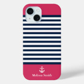 Pattern Navy blue and white bands Red background Case-Mate iPhoneケース (裏面)
