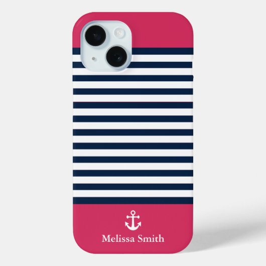Pattern Navy blue and white bands Red background Case-Mate iPhoneケース (裏面)