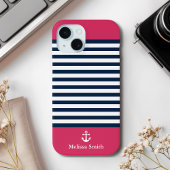Pattern Navy blue and white bands Red background Case-Mate iPhoneケース