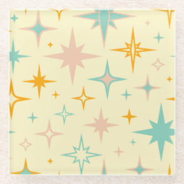 Pattern of colorful retro stars ガラスコースター