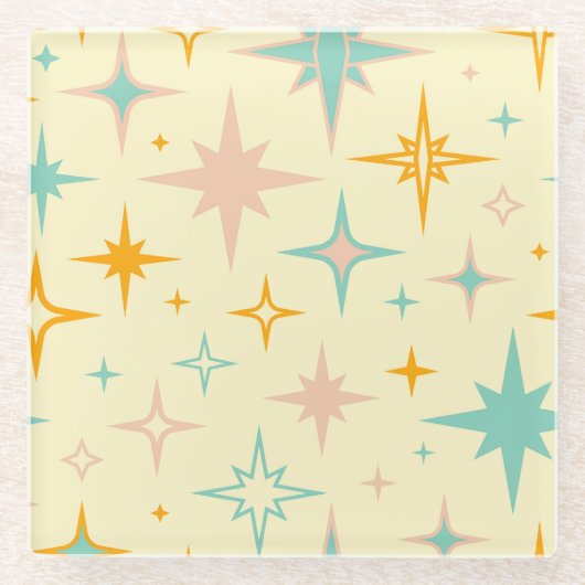 Pattern of colorful retro stars ガラスコースター (正面)