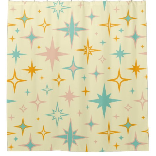 Pattern of colorful retro stars シャワーカーテン (正面)
