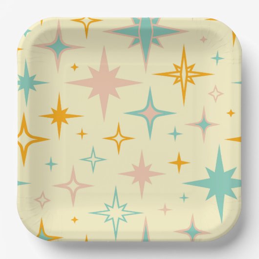 Pattern of colorful retro stars ペーパープレート (正面)