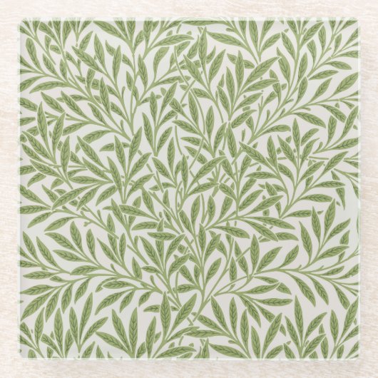 Pattern of green leafy branches  ガラスコースター (正面)