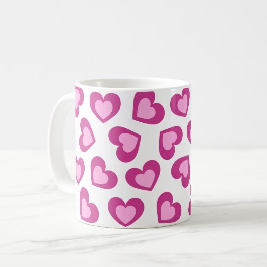 Pattern of Hearts Stylish Modern White Pink Chic  コーヒーマグカップ (正面左)