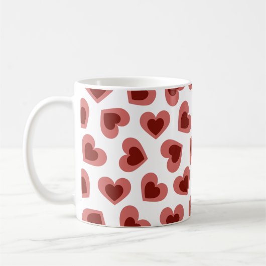 Pattern of Hearts Stylish Modern White Red Chic コーヒーマグカップ (左)