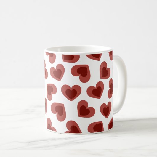 Pattern of Hearts Stylish Modern White Red Chic コーヒーマグカップ (正面右)