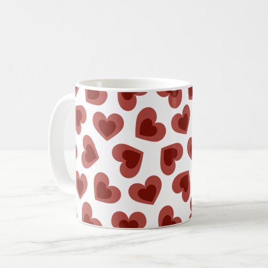 Pattern of Hearts Stylish Modern White Red Chic コーヒーマグカップ (正面左)