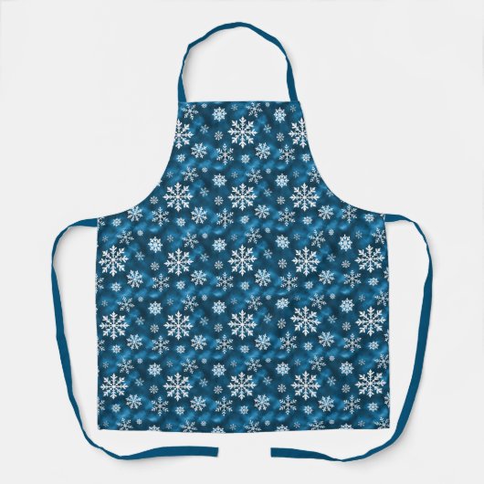Pattern Of White Snowflakes On Winter Blue エプロン (正面)