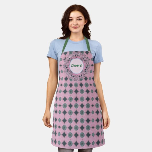 Pattern Powder Pink All-Over Print Apron. エプロン (着用した状態)