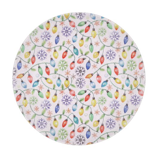 Pattern Retro Christmas Lights カッティングボード (正面)