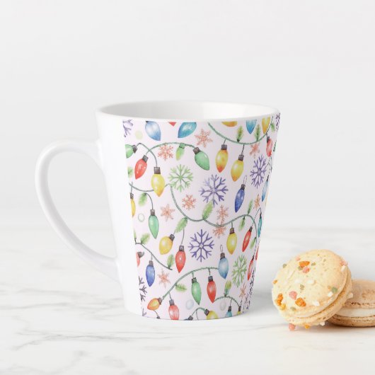 Pattern Retro Christmas Lights カフェラテマグ (インサイチュ)
