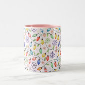 Pattern Retro Christmas Lights ツートーンマグカップ (中央)