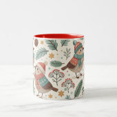 Pattern Scandinavian Christmas Birds ツートーンマグカップ (中央)