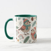 Pattern Scandinavian Christmas Birds マグカップ (左)