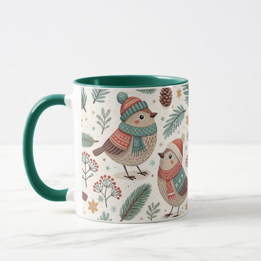 Pattern Scandinavian Christmas Birds マグカップ (左)