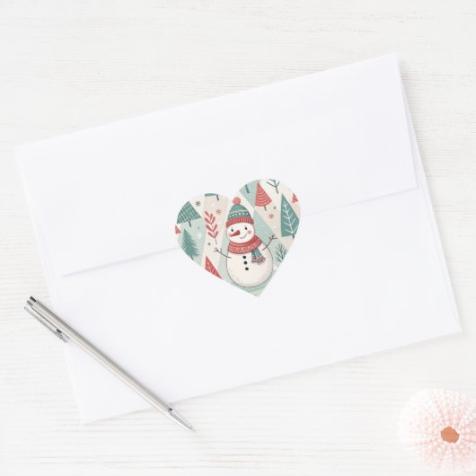 Pattern Scandinavian Snowman ハートシール (封筒)