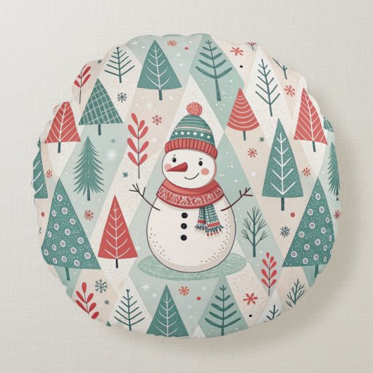 Pattern Scandinavian Snowman ラウンドクッション (正面)