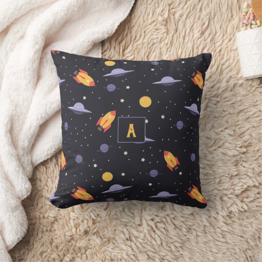 Pattern space lavender orange black monogram クッション (ブランケット)