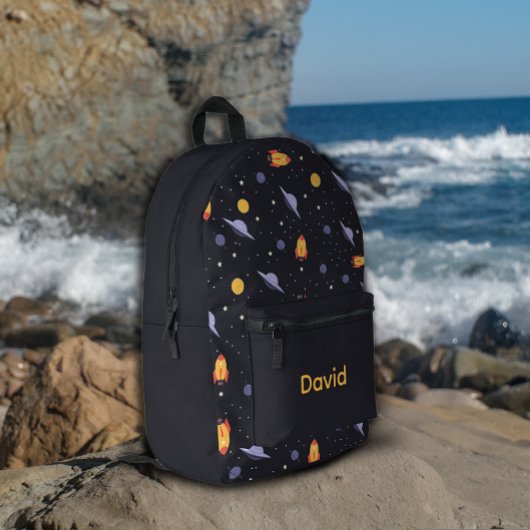 Pattern space lavender orange black name プリントバックパック