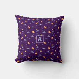 Pattern space lavender orange dark blue monogram  クッション