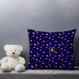 Pattern space lavender orange dark blue monogram クッション