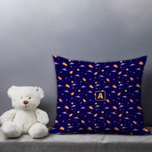 Pattern space lavender orange dark blue monogram クッション