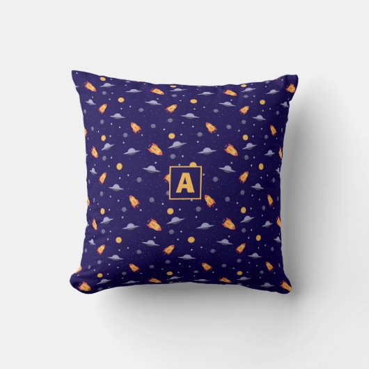 Pattern space lavender orange dark blue monogram クッション (正面)