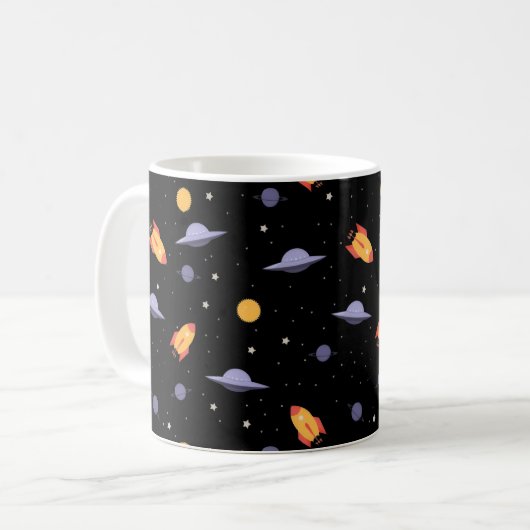 Pattern space ufo orange black コーヒーマグカップ (正面左)