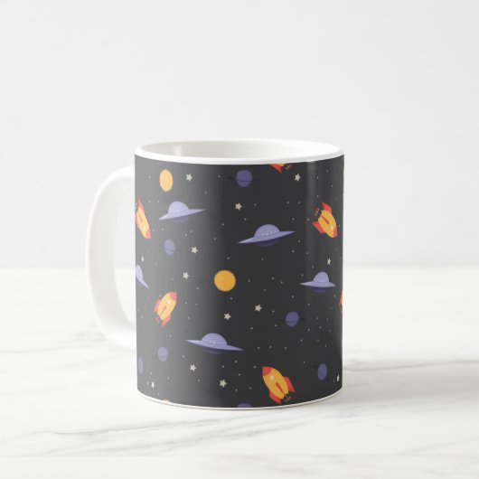 Pattern space ufo orange gray コーヒーマグカップ (正面左)