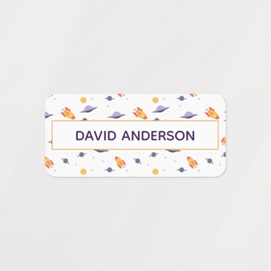 Pattern space ufo orange purple white ラベル (デザイン1)