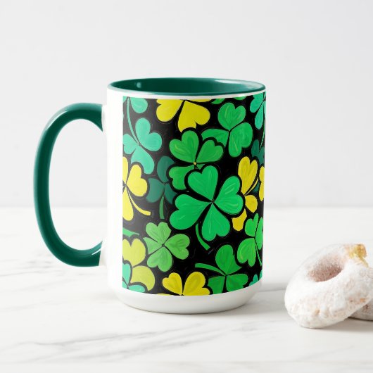 Pattern St. Patrick's Day Clovers マグカップ (ドーナツ付き)