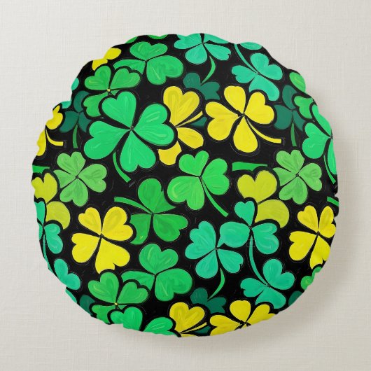 Pattern St. Patrick's Day Clovers ラウンドクッション (正面)