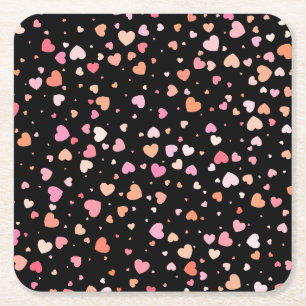 Pattern Valentineの2024背景(ハート付き) スクエアペーパーコースター