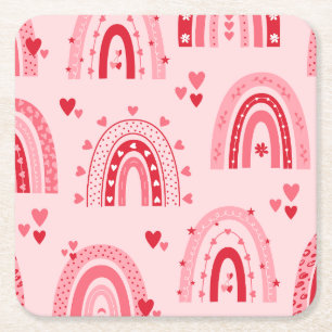 Pattern Valentine 2023背景とハート愛 スクエアペーパーコースター