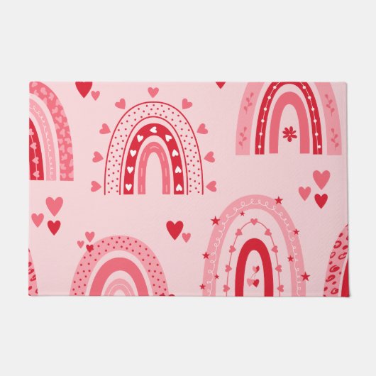 Pattern Valentine 2023背景とハート愛 ドアマット (正面)