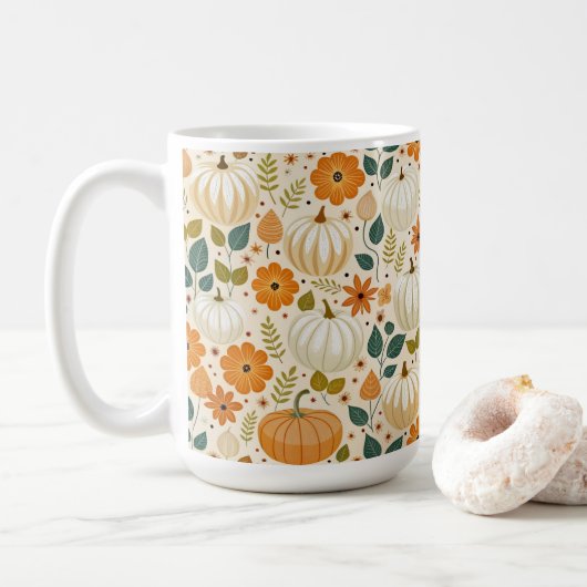 Pattern Vintage pumpkin Groovy コーヒーマグカップ (ドーナツ)