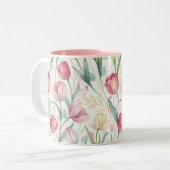Pattern Watercolor Modern Tulips ツートーンマグカップ (正面左)