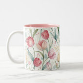 Pattern Watercolor Modern Tulips ツートーンマグカップ (左)