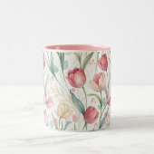 Pattern Watercolor Modern Tulips ツートーンマグカップ (中央)
