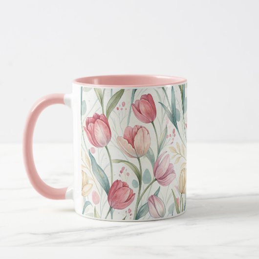 Pattern Watercolor Modern Tulips マグカップ (左)