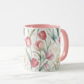 Pattern Watercolor Modern Tulips マグカップ (正面右)