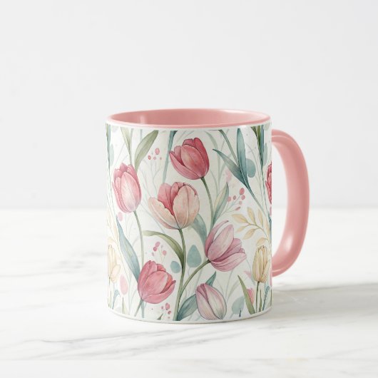 Pattern Watercolor Modern Tulips マグカップ (正面右)