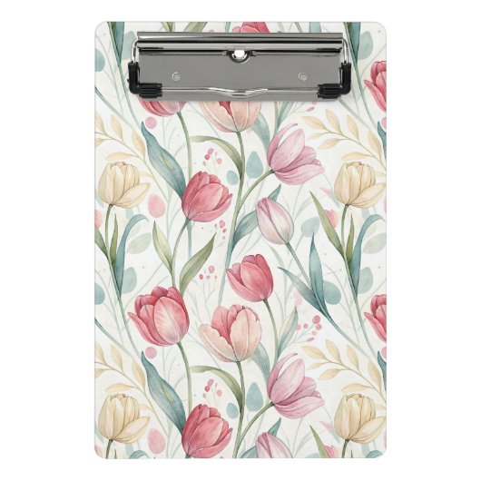Pattern Watercolor Modern Tulips ミニクリップボード (正面)