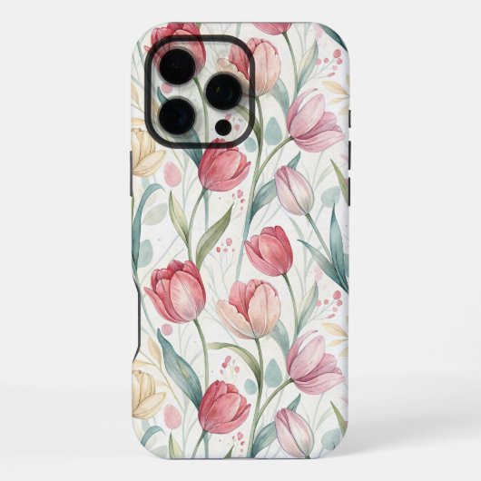 Pattern Watercolor Modern Tulips iPhoneケース (裏面)