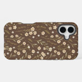 Pattern Wildflowers Brown Background iPhoneケース (裏面横)