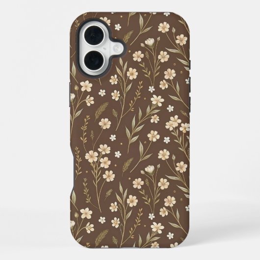 Pattern Wildflowers Brown Background iPhoneケース (裏面)