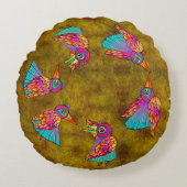 Pattern With bird creatures ラウンドクッション (正面)