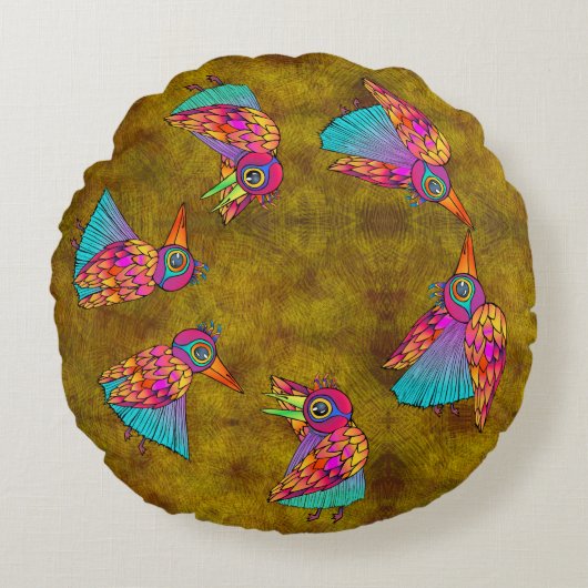 Pattern With bird creatures ラウンドクッション (正面)