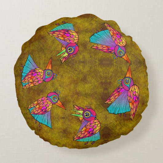 Pattern With bird creatures ラウンドクッション (裏面)